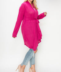 Women's Plus Size Tie Waist Magenta Cardigan - Fabulously Dressed Boutique