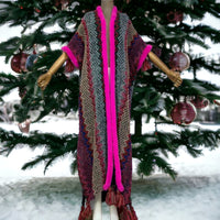 Woman Bohemian Hot Pink Tassel Knitted Maxi Cardigan - Fabulously Dressed Boutique