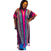 Woman Bohemian Hot Pink Tassel Knitted Maxi Cardigan - Fabulously Dressed Boutique