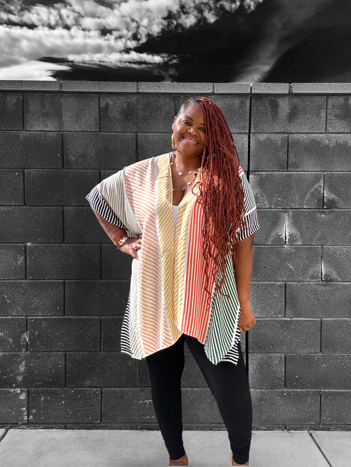 Women's Multicolored Striped Kimono - Fabulously Dressed Boutique