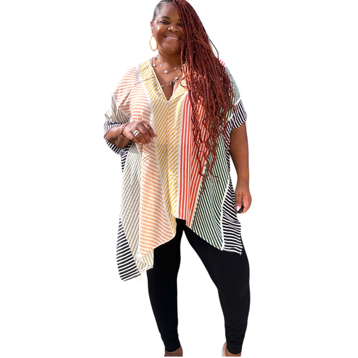 Women's Multicolored Striped Kimono - Fabulously Dressed Boutique