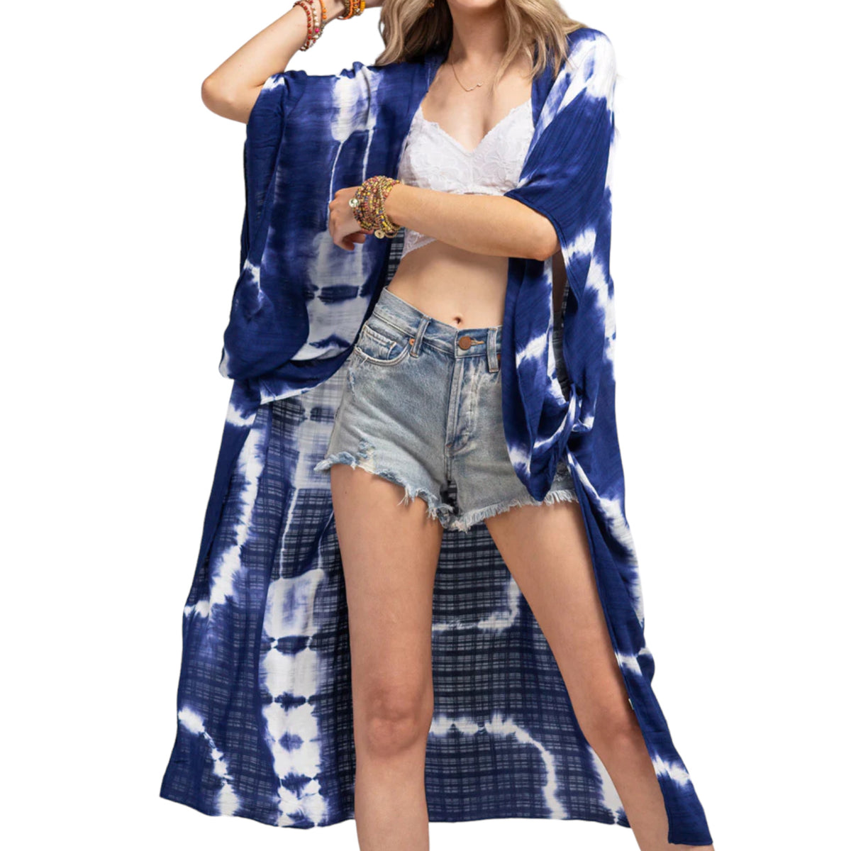 Women's Tie Dye with Crochet Accent Kimono - Fabulously Dressed Boutique