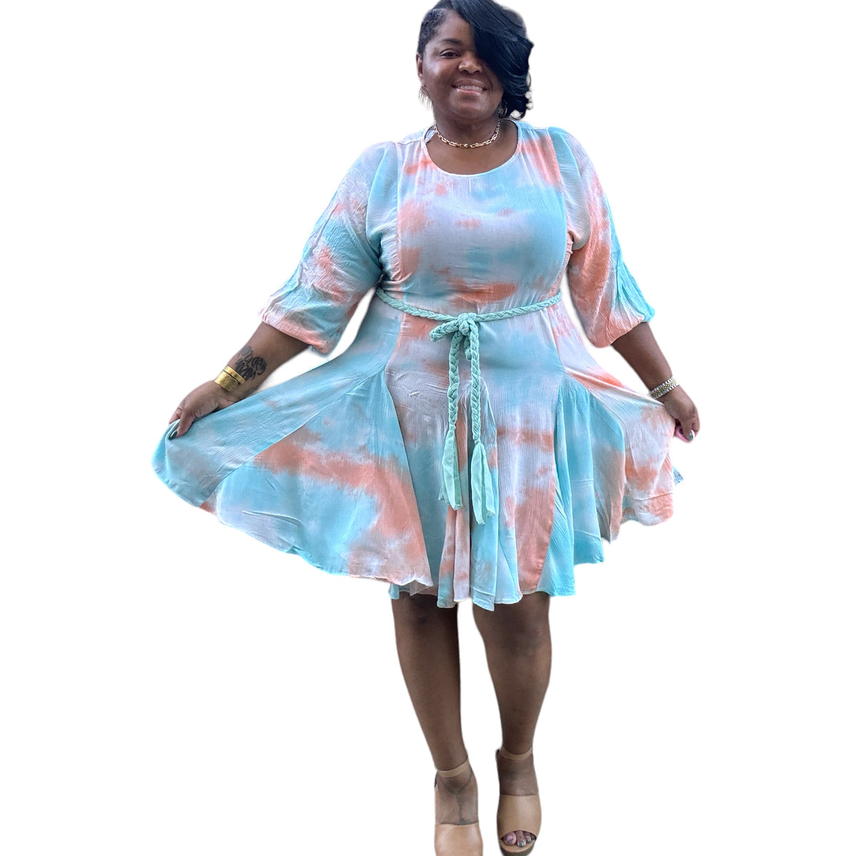 Womens Plus Size Chic Tie Dye Woven Mini Dress - Fabulously Dressed Boutique