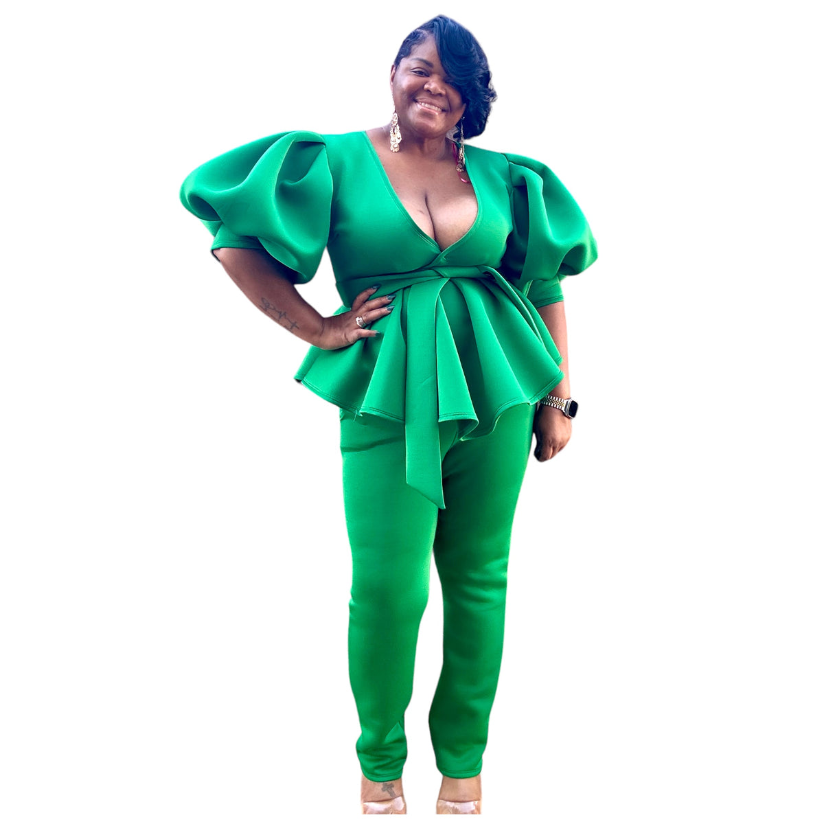 Elegant Women's Plus Size Puff Sleeve Legging Set - Fabulously Dressed Boutique