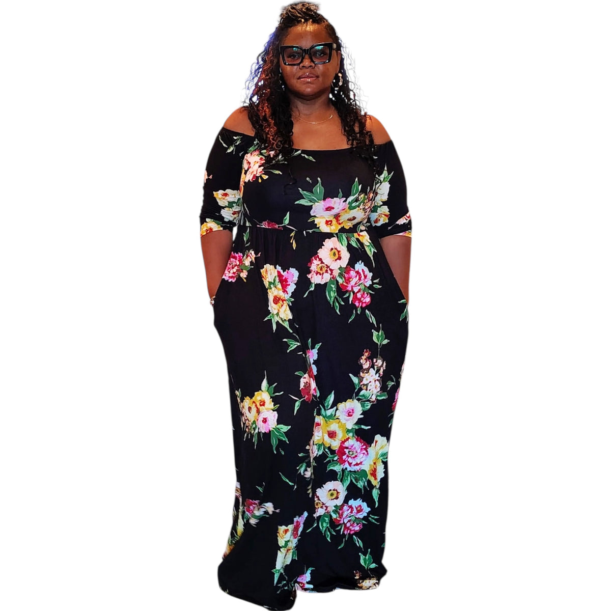 Plus Size Off Shoulder Floral Maxi Dress