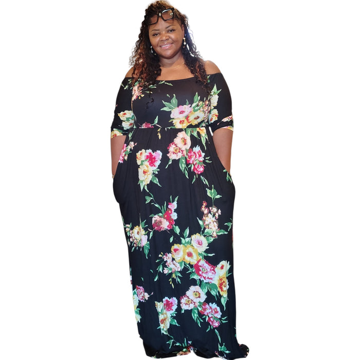 Plus Size Off Shoulder Floral Maxi Dress