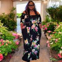 Plus Size Off Shoulder Floral Maxi Dress