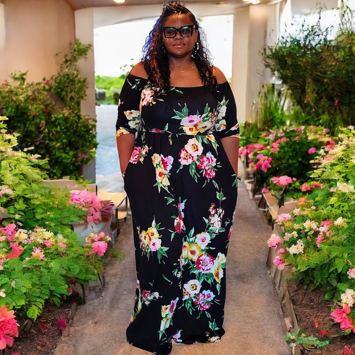 Plus Size Off Shoulder Floral Maxi Dress