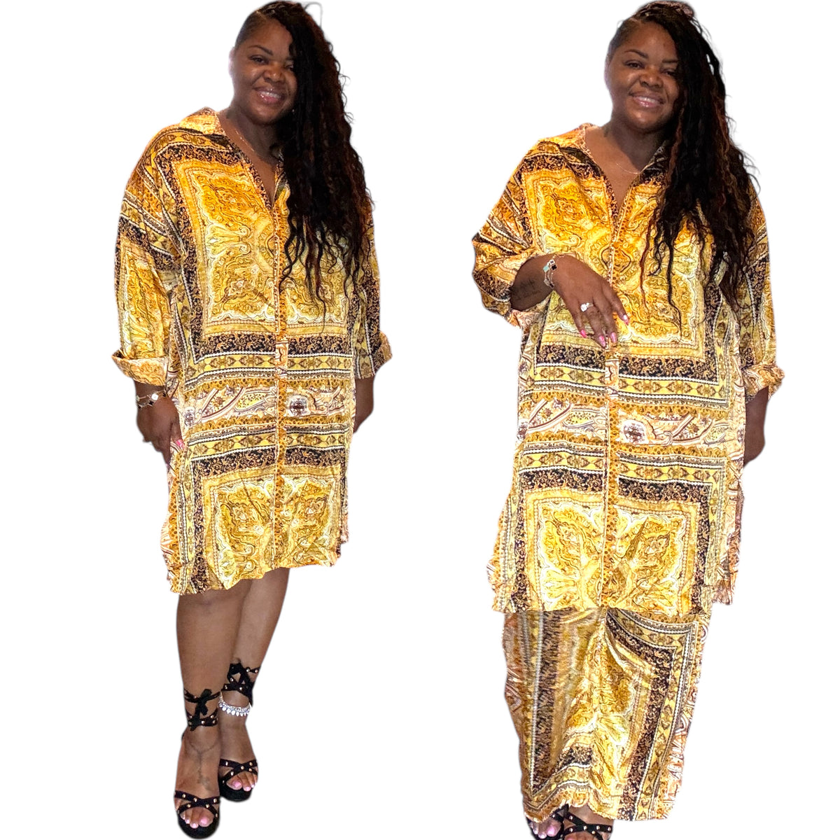 Plus Size Satin Luxe Multi Wear Gold Set