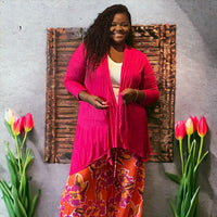 Women's Plus Size Tie Waist Magenta Cardigan - Fabulously Dressed Boutique