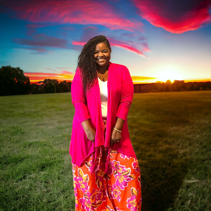 Women's Plus Size Tie Waist Magenta Cardigan - Fabulously Dressed Boutique