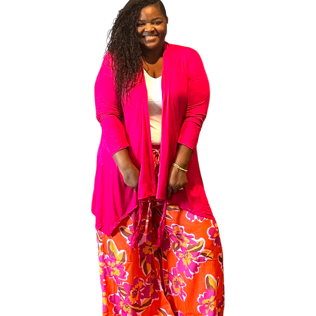 Women's Plus Size Tie Waist Magenta Cardigan - Fabulously Dressed Boutique