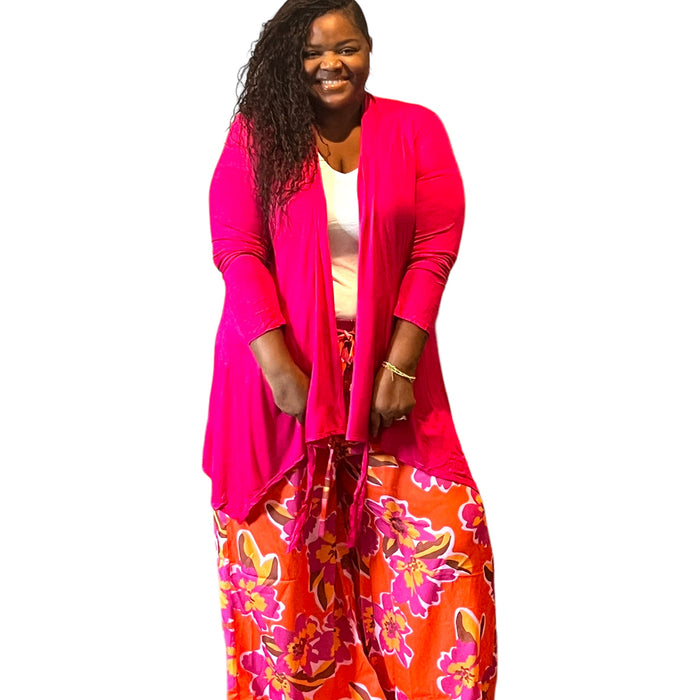 Women's Plus Size Tie Waist Magenta Cardigan - Fabulously Dressed Boutique