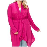 Women's Plus Size Tie Waist Magenta Cardigan - Fabulously Dressed Boutique