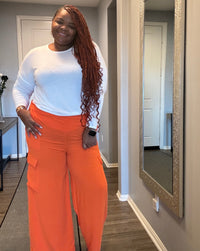 Women's Plus Size Spicy Orange Cargo Pants - Fabulously Dressed Boutique
