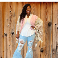 Women’s One Size Pink And Beige Poncho - Fabulously Dressed Boutique