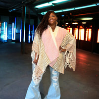 Women’s One Size Pink And Beige Poncho - Fabulously Dressed Boutique