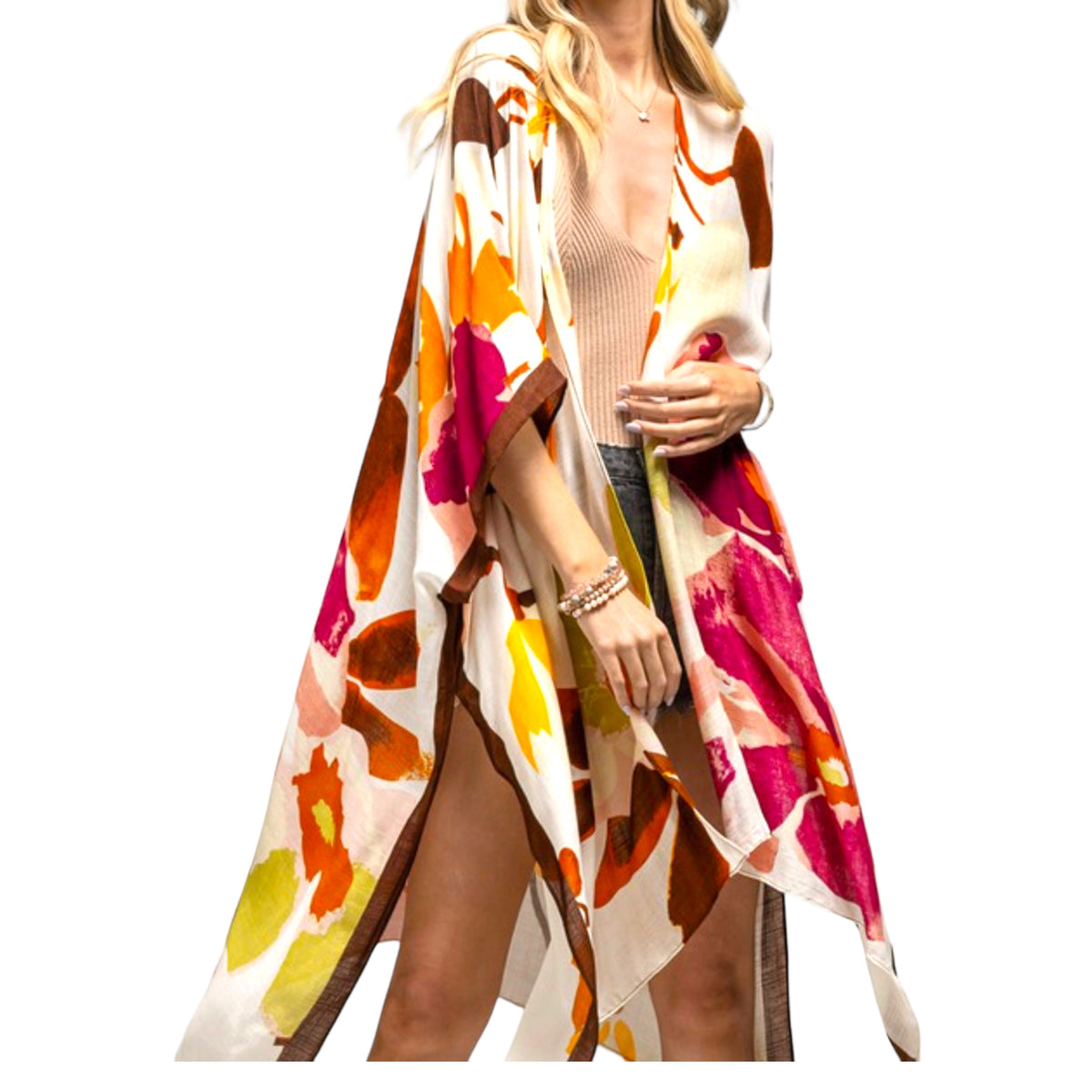Women's Floral Watercolor Kimono - Fabulously Dressed Boutique