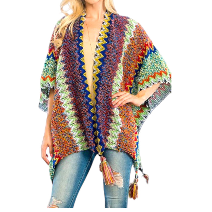 Women's Chic Chevron-Style Poncho - Fabulously Dressed Boutique