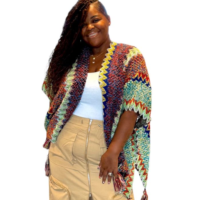 Women's Chic Chevron-Style Poncho - Fabulously Dressed Boutique