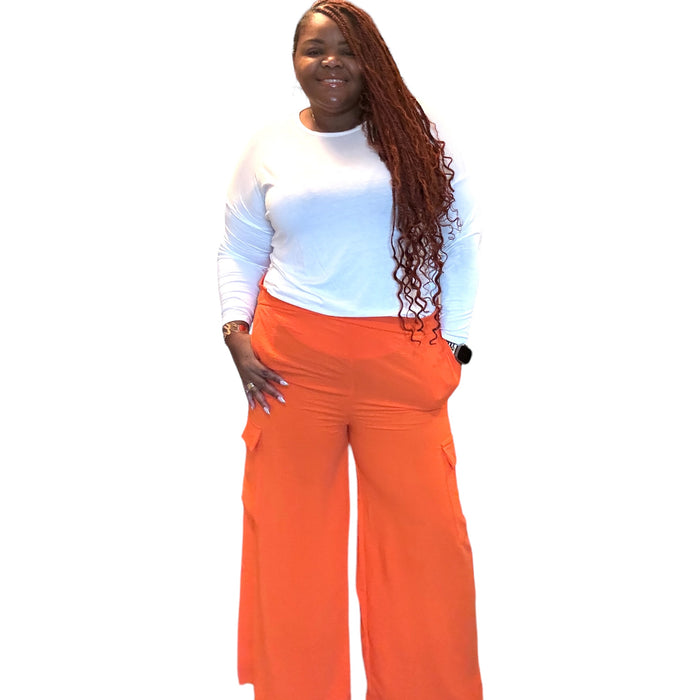 Women's Plus Size Spicy Orange Cargo Pants - Fabulously Dressed Boutique
