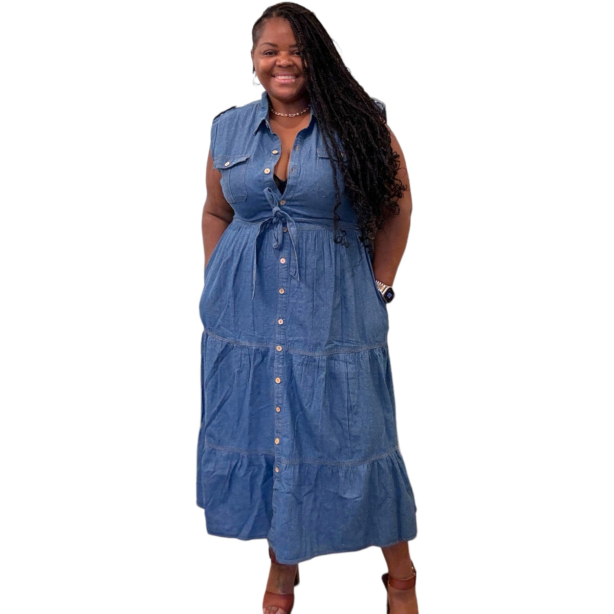 Stunning Plus Size Denim Button Down Maxi Dress - Fabulously Dressed Boutique