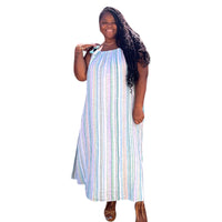 Plus Size Striped Linen Maxi Dress With Tassels - Fabulously Dressed Boutique