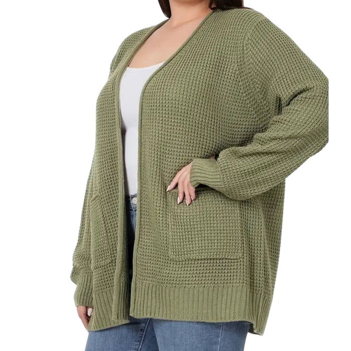 Waffle Open Cardigan Sweater w/ Pockets - Fabulously Dressed Boutique
