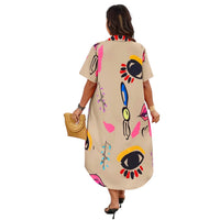 Plus Size Allover Print Button Up Loose Fit Dress