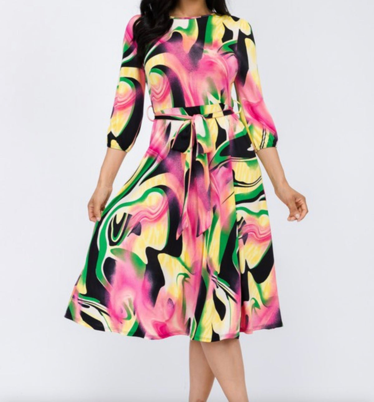 Brushed Print Plus Size Midi Dress - Fabulously Dressed Boutique