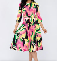 Brushed Print Plus Size Midi Dress - Fabulously Dressed Boutique