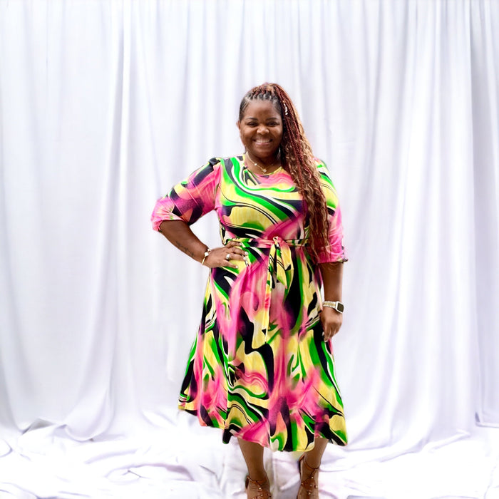 Brushed Print Plus Size Midi Dress - Fabulously Dressed Boutique