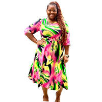 Brushed Print Plus Size Midi Dress - Fabulously Dressed Boutique