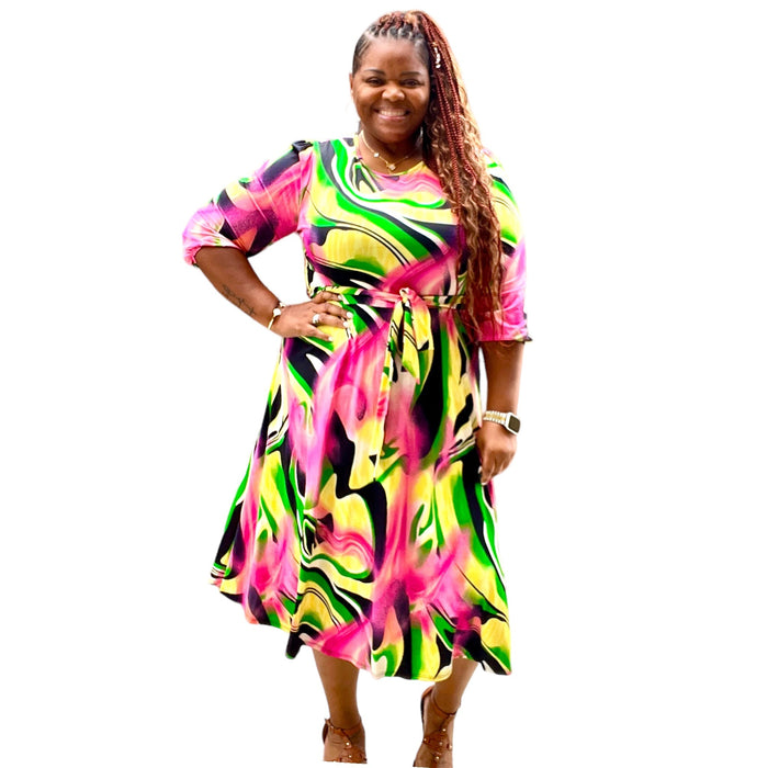 Brushed Print Plus Size Midi Dress - Fabulously Dressed Boutique