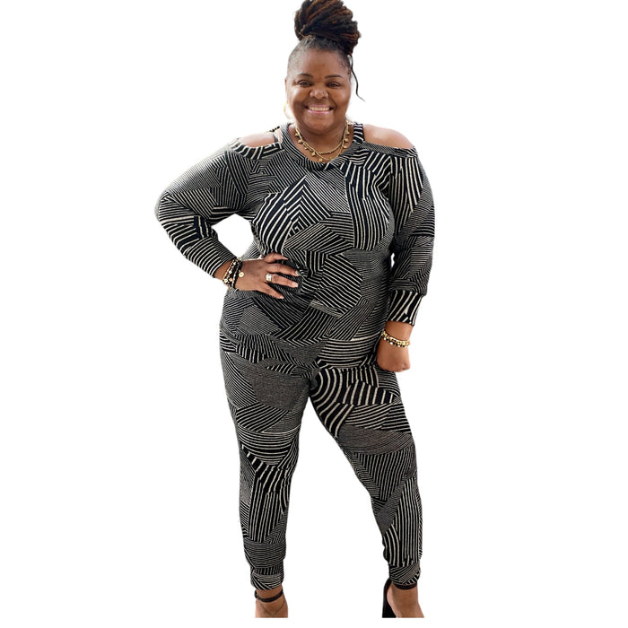 Classy Plus Size Cold Shoulder Jogger Set - Fabulously Dressed Boutique