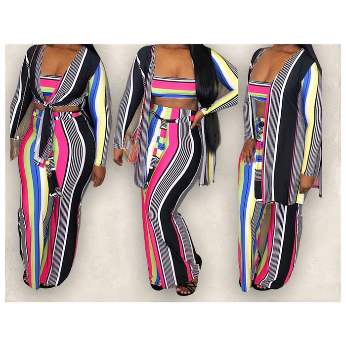 New Sexy Stripe 3 Piece Wide Leg Pant Set - Fabulously Dressed Boutique
