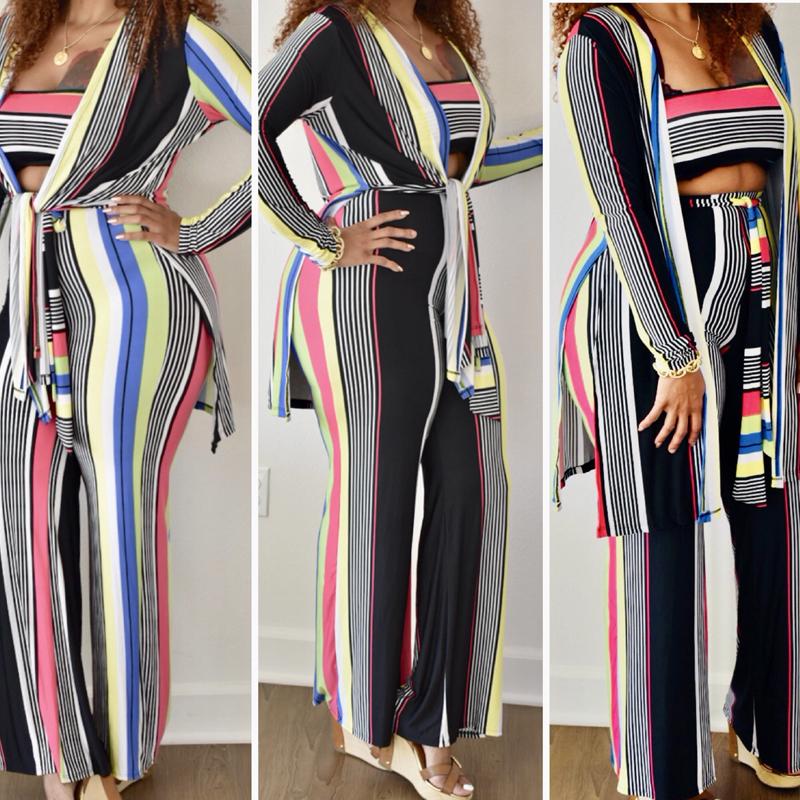New Sexy Stripe 3 Piece Wide Leg Pant Set - Fabulously Dressed Boutique