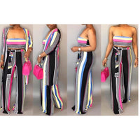 New Sexy Stripe 3 Piece Wide Leg Pant Set - Fabulously Dressed Boutique