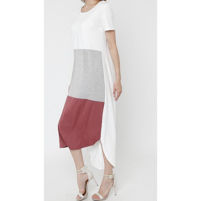 New Stylish Color Block High Low Maxi - Fabulously Dressed Boutique