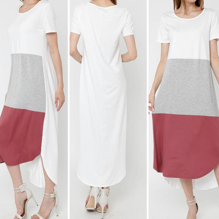New Stylish Color Block High Low Maxi - Fabulously Dressed Boutique