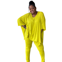 Plus Size Asymmetrical Hem Top and Pants Set - Fabulously Dressed Boutique