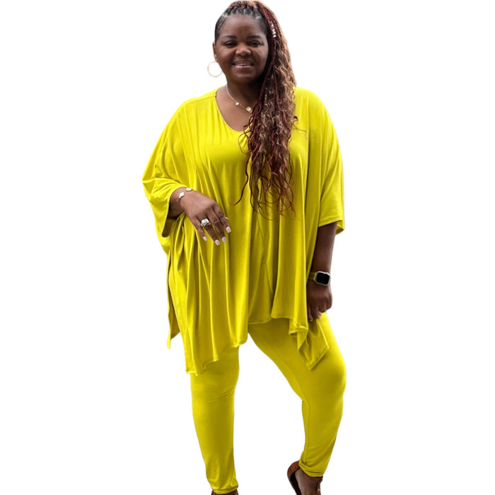 Plus Size Asymmetrical Hem Top and Pants Set - Fabulously Dressed Boutique