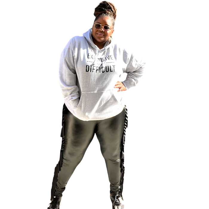 Plus Size Black Fringe Faux Leather Pants - Fabulously Dressed Boutique
