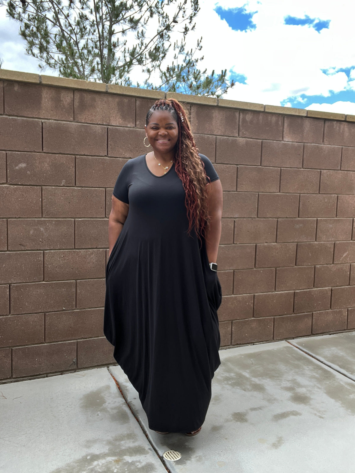 Plus Size Black Harem Maxi Dress With Pockets - Fabulously Dressed Boutique