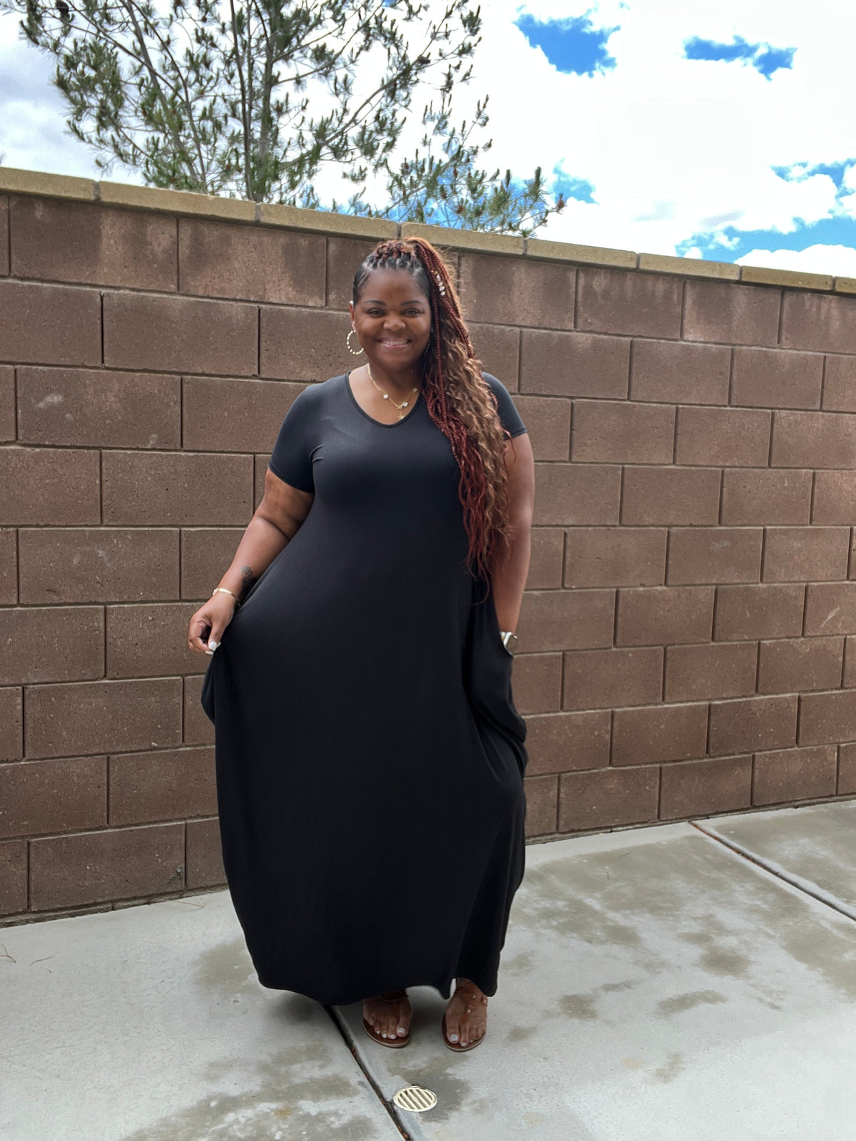 Plus Size Black Harem Maxi Dress With Pockets - Fabulously Dressed Boutique