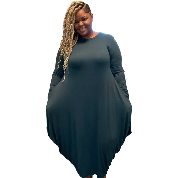 Plus Size Draped Long Sleeve Maxi Dress - Fabulously Dressed Boutique
