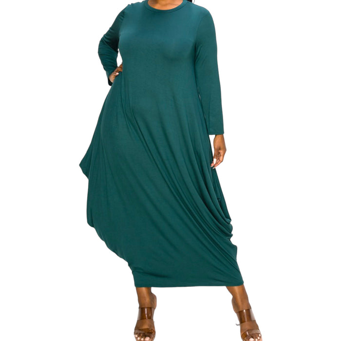 Plus Size Draped Long Sleeve Maxi Dress - Fabulously Dressed Boutique
