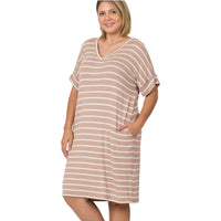 Plus Size Everyday Basic Striped Tunic Dress - Fabulously Dressed Boutique