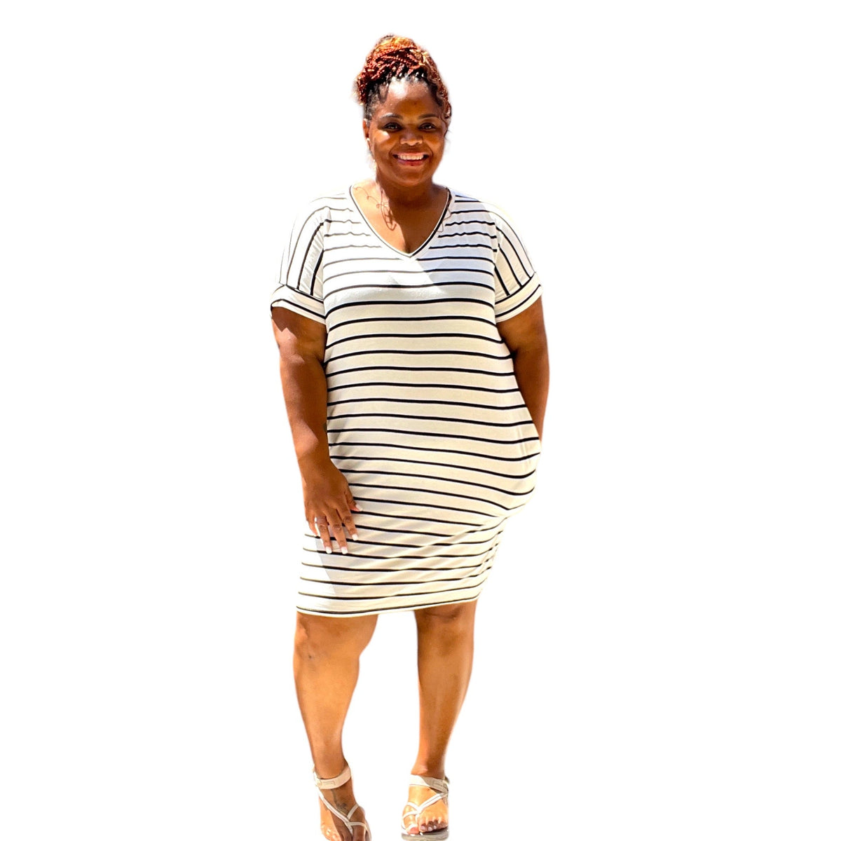 Plus Size Everyday Basic Striped Tunic Dress - Fabulously Dressed Boutique