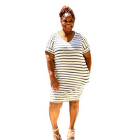 Plus Size Everyday Basic Striped Tunic Dress - Fabulously Dressed Boutique